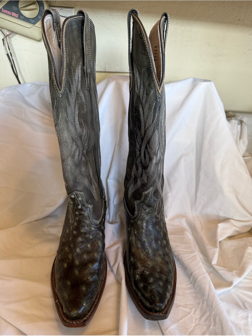 Freebird woodland green ostrich Distressed Leather Cowboy Boots - Picture 3 of 13